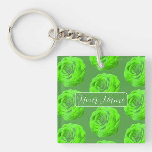 Rosenblüte in Grün, 3D-Optik - Key Ring
