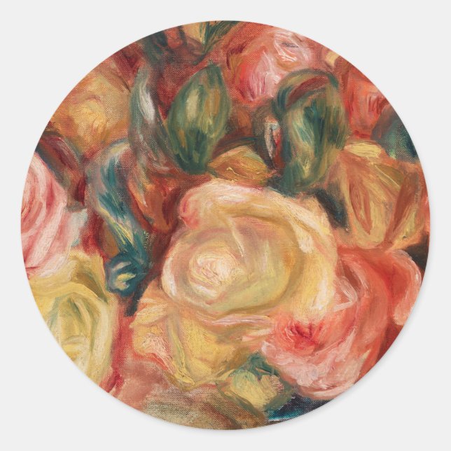 Roses (1912) by Pierre-Auguste Renoir Fine Art Classic Round Sticker (Front)