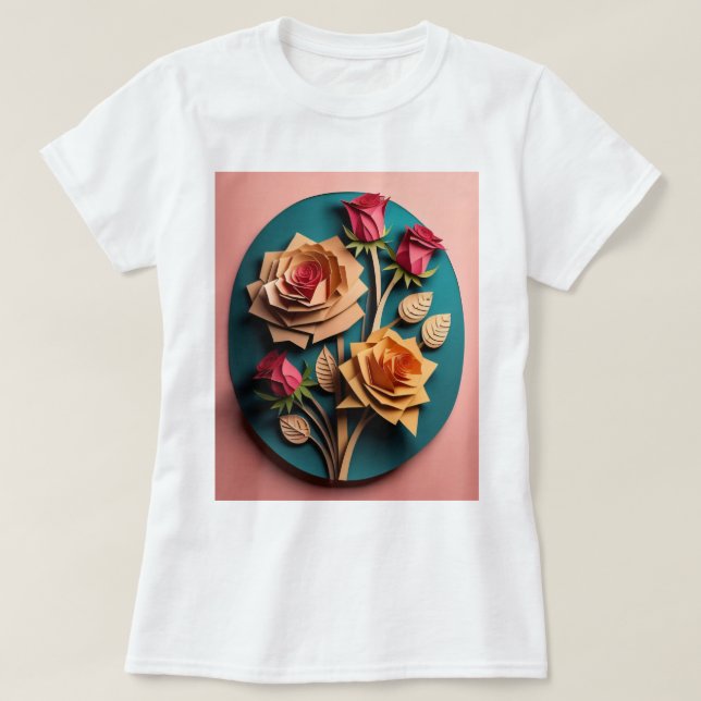 Roses 3D Paper Art Design T-shirt  (Design Front)