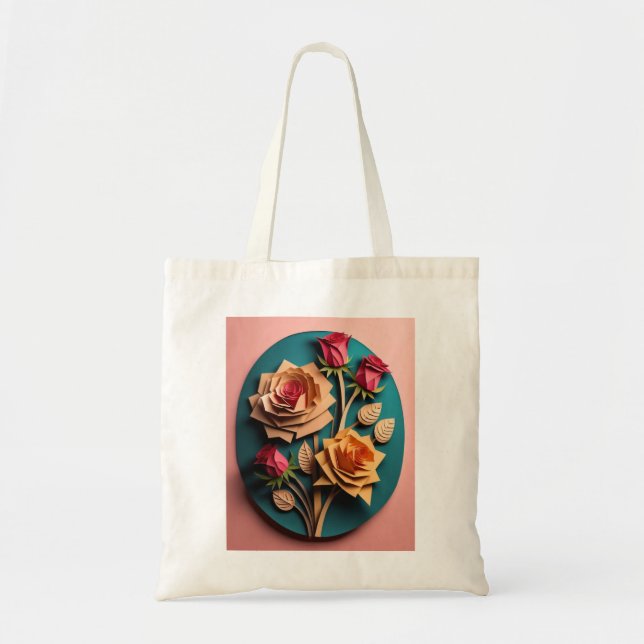 Roses 3D Paper Art Design T-shirt  Tote Bag (Front)