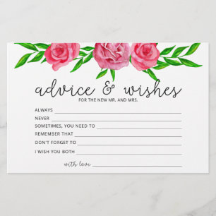 Roses advice and wishes bridal shower stationery