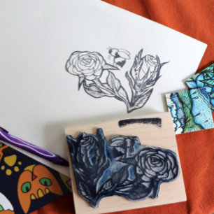 Roses and a Bee                                    Rubber Stamp