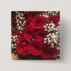Roses and Baby's Breath 15 Cm Square Badge