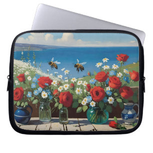 Roses and Bees with an Ocean View Laptop Sleeve
