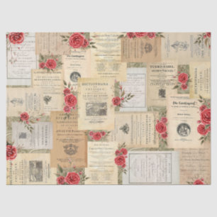 Roses and Book Pages Tissue Paper