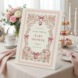 Roses and Bows Baby Shower Welcome Pedestal Sign