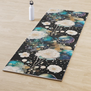 Roses And Bubbles Abstract on Black Yoga Mat