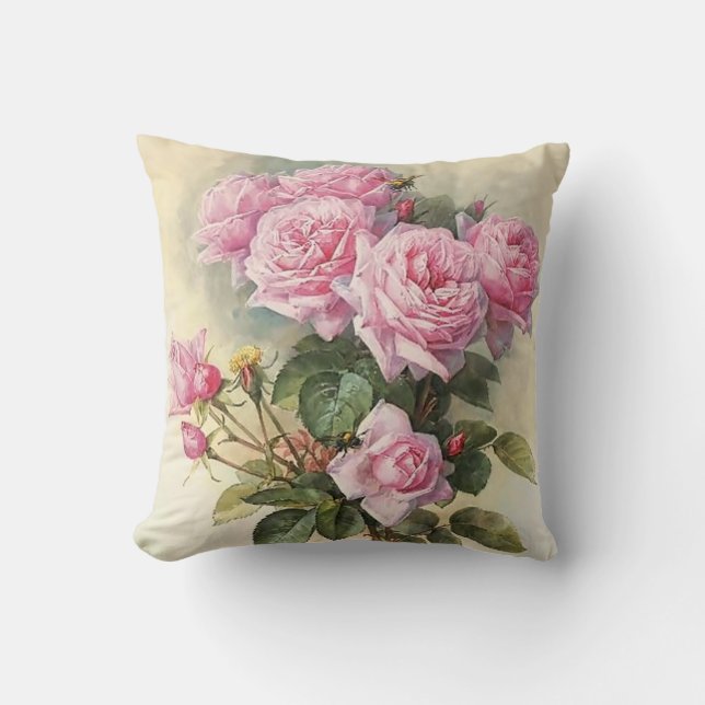 Roses and Bumblebees Paul de Longpre Fine Art Cushion (Front)