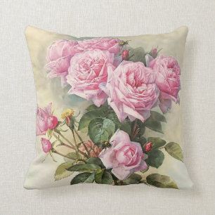 Roses and Bumblebees Paul de Longpre Fine Art Cushion