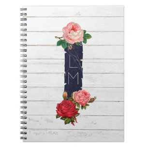 Roses and Burlap Country Chic White Wood Notebook