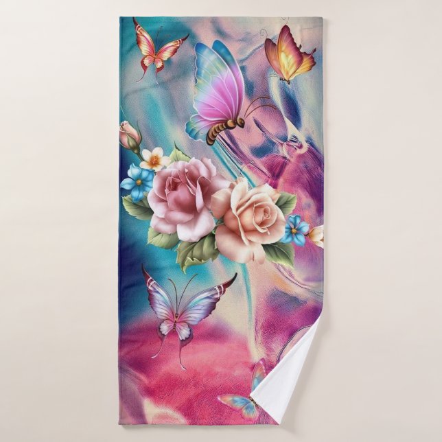 Roses and butterflies bath towel set (Bath Towel)