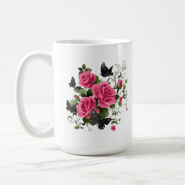 Roses and Butterflies, Colorful Design, Coffee Mug (Left)