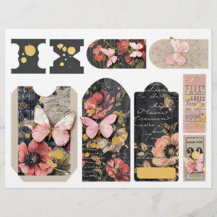 Roses and Butterflies Ephemera Junk Journal Tags