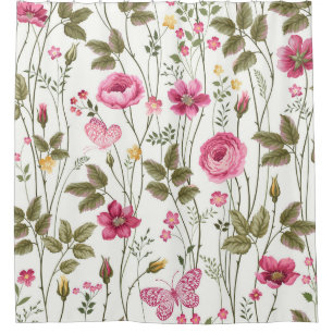 Roses and Butterflies: Floral Seamless Shower Curtain