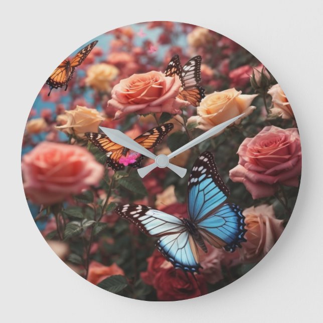 Roses and butterflies  large clock (Front)