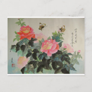 roses and butterflies postcard