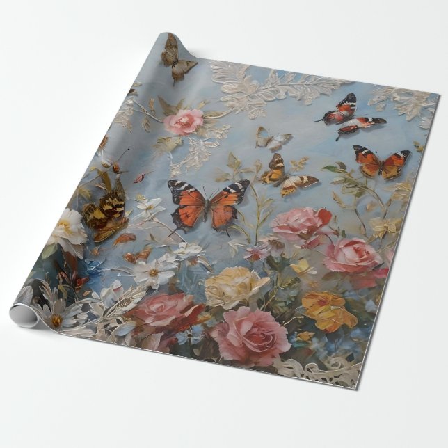 Roses and Butterflies Print Decoupage / Wrapping Paper (Unrolled)