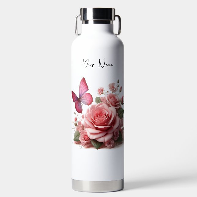 Roses and butterflies water bottle (Front)