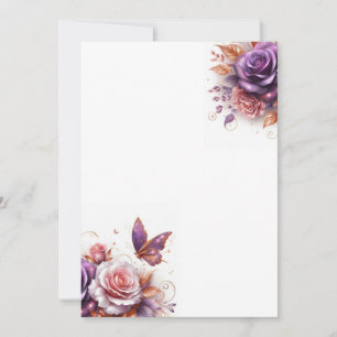 Roses and Butterfly Blank Wedding Invitation