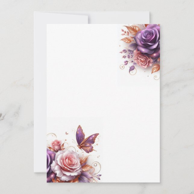 Roses and Butterfly Blank Wedding Invitation (Front)