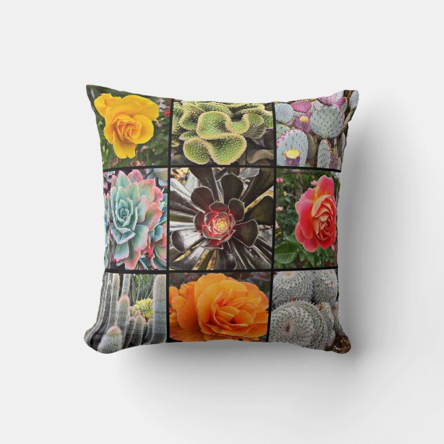 Roses and cacti photo collage colourful modern bol cushion (Front)