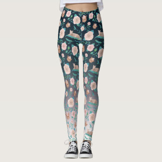 Roses and cats on a metallic backdrop leggings