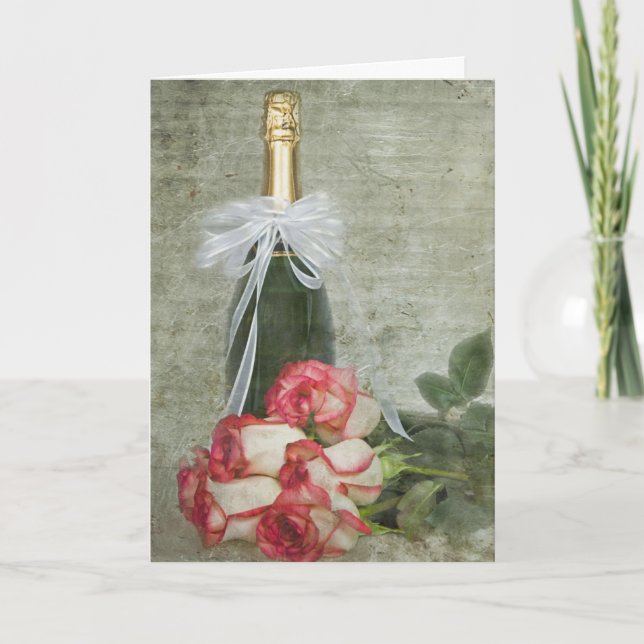 Roses and Champagne Wedding Anniversary Card (Front)