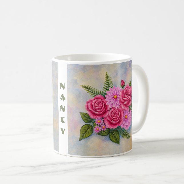 Roses and Dahlias Coffee Mug (Front Right)