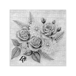 Roses and Dahlias Self Inking Stamp