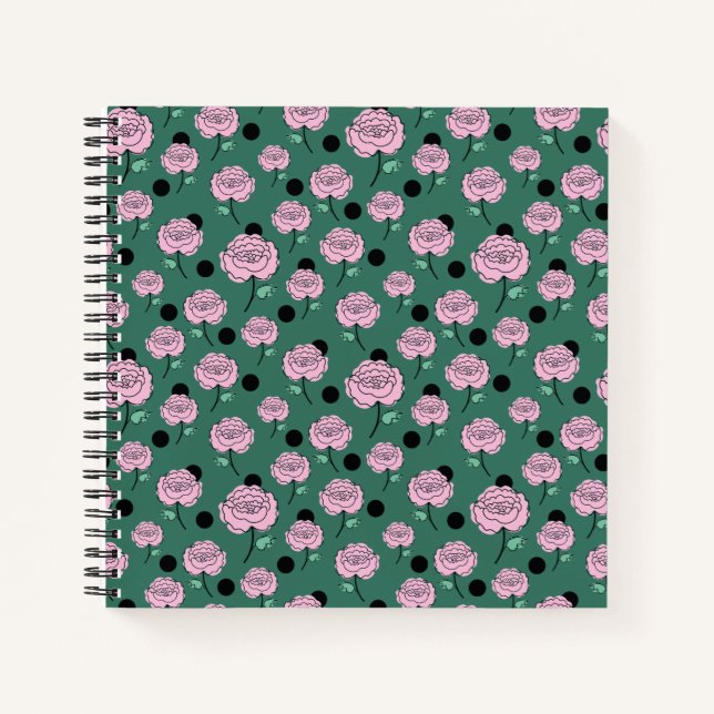 Roses and dots on dark green. notebook (Front)