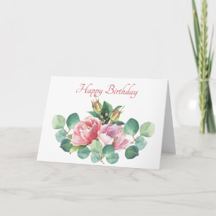 Roses and Eucalyptus Watercolor Birthday Card