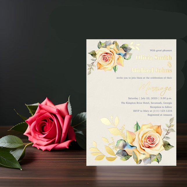 Roses and Eucalyptus Watercolor Wedding Invitation (Creator Uploaded)