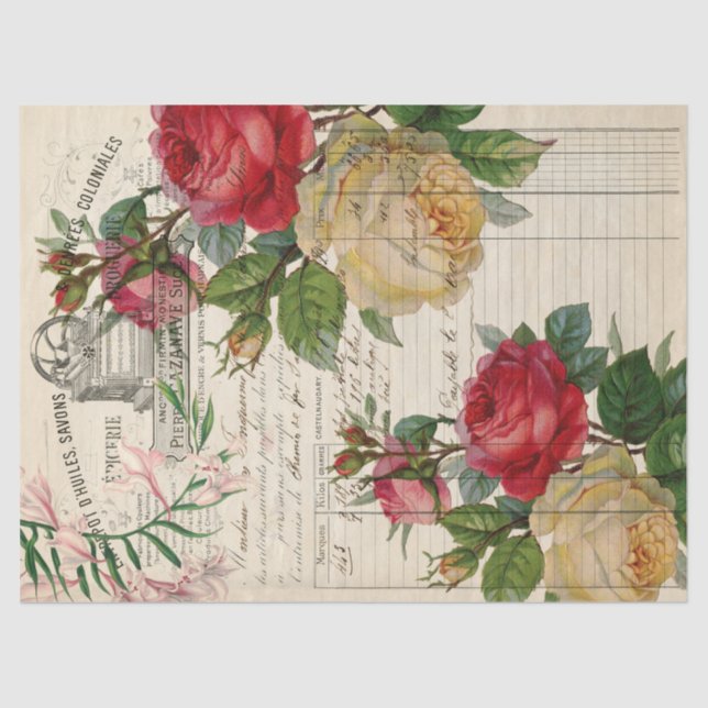 Roses and Floral Ephemera Decoupage Tissue Paper (Front)