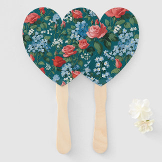 Roses and Forget-me-nots Vintage Floral Hand Fan