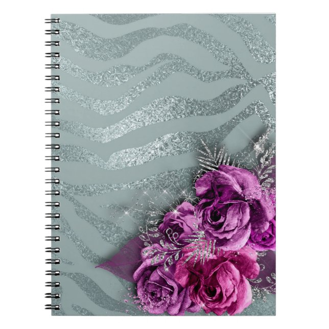 Roses and Glittery Tiger Stripes Notebook (Front)