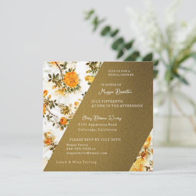 Rose's and Gold Bridal Shower Invitation (Standing Front)
