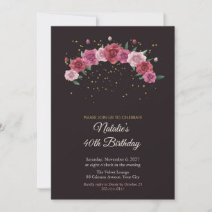 Roses and Gold Confetti 40th Birthday Invitation