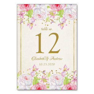 Roses and Gold Confetti Wedding Table Number
