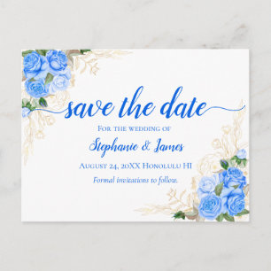 Roses and Gold Floral Wedding Save the Date Announcement Postcard