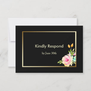 Roses and Gold Frame Wedding RSVP Card