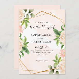 Roses And Golden Frame Wedding Invitation