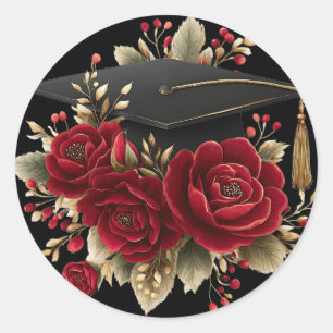 Roses and Graduation Cap Design Classic Round Sticker