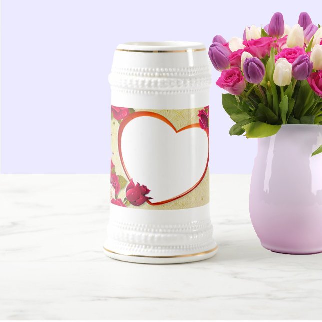 Roses and Heart Frame Add Your Photo Beer Stein (Creator Uploaded)