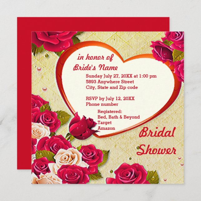 Roses and Heart Frame Bridal Shower Invitation (Front/Back)