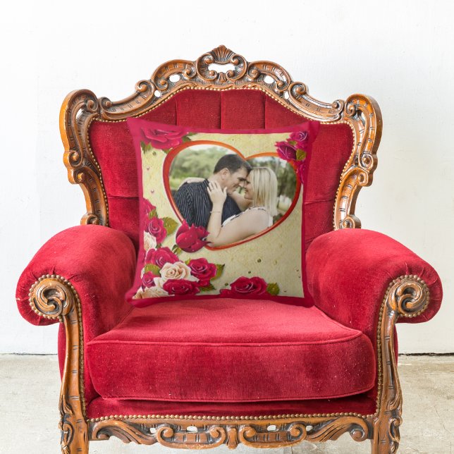 Roses and Heart Frame Custom Couple Family Photo Cushion (Creator Uploaded)