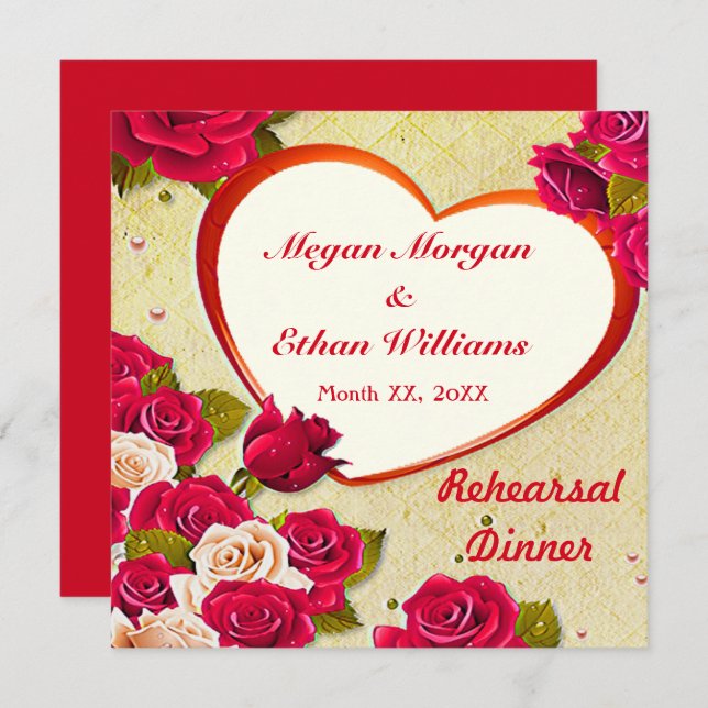 Roses and Heart Frame Rehearsal Dinner Flat Card (Front/Back)
