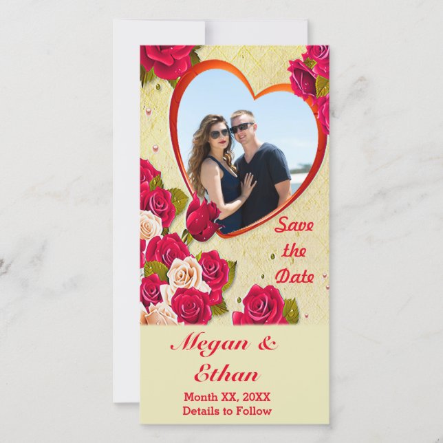 Roses and Heart Frame Save the Date Photocard (Front)