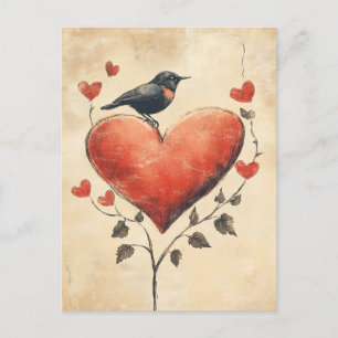 Roses and hearts Bird Love Vintage Postcard
