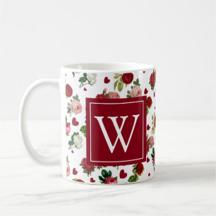 Roses and Hearts Initial Personalised Mug