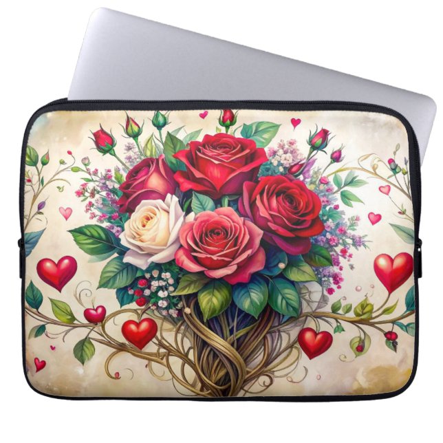 Roses and hearts laptop sleeve (Front)